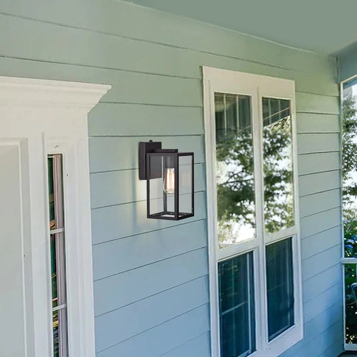 Waterproof Outdoor Wall Light with Seeded Glass, Matte Black X627020
