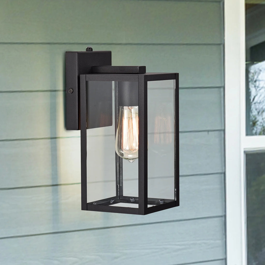 Waterproof Outdoor Wall Light with Seeded Glass, Matte Black X627020
