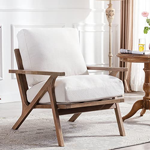 Beige Linen Accent Chair with Ottoman W34476
