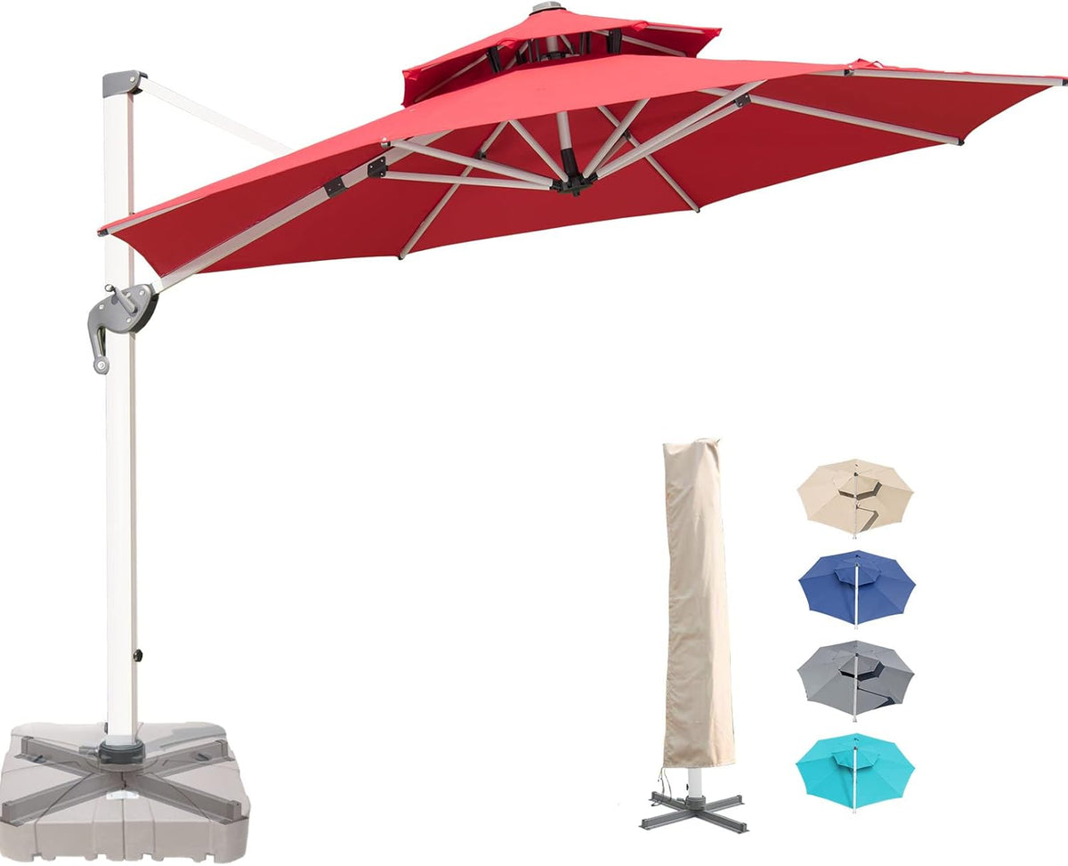 10 x 10 FT Square Cantilever Umbrella with Cross Base and Cover G6033