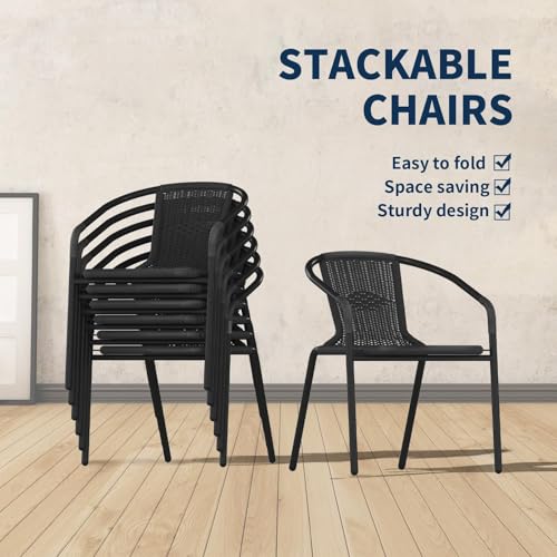 Black Set of 6 Rattan Stackable Outdoor Dining Chairs Z217
