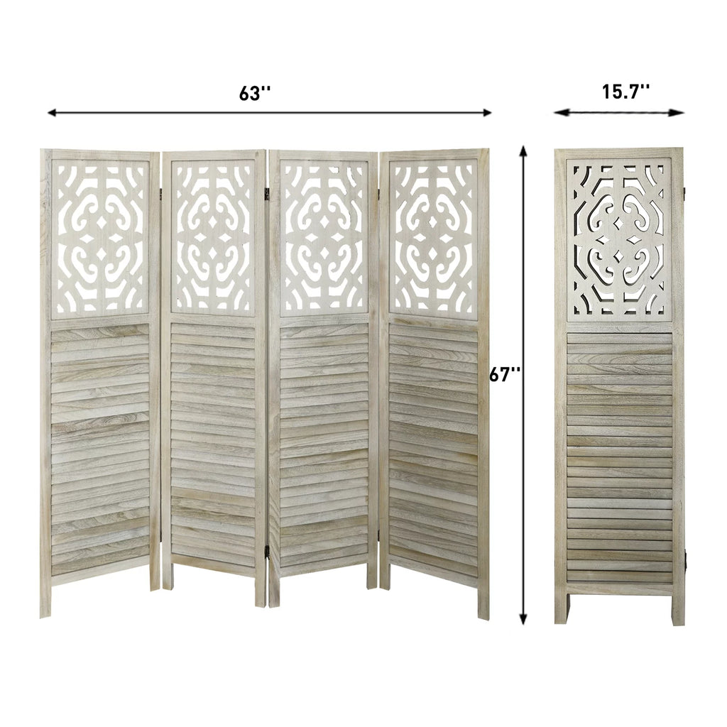 4 Panels Wood Carved Room Divider M837677