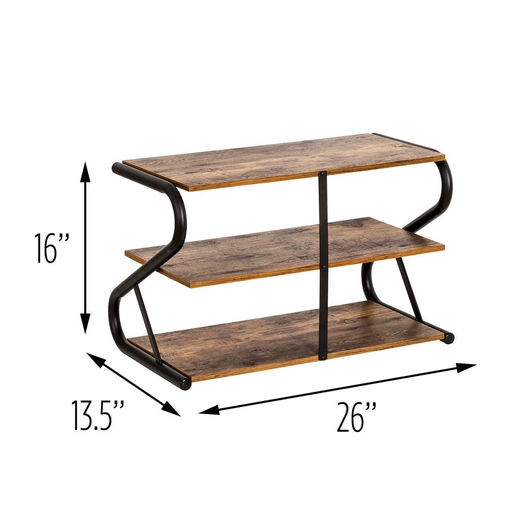 3-Shelf Wooden Shoe Rack with Matte Black Metal X7564