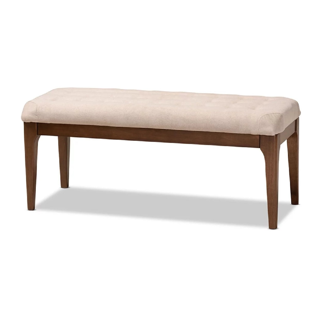 Beige Fabric Upholstered Walnut Brown Wood Dining Bench Y123924