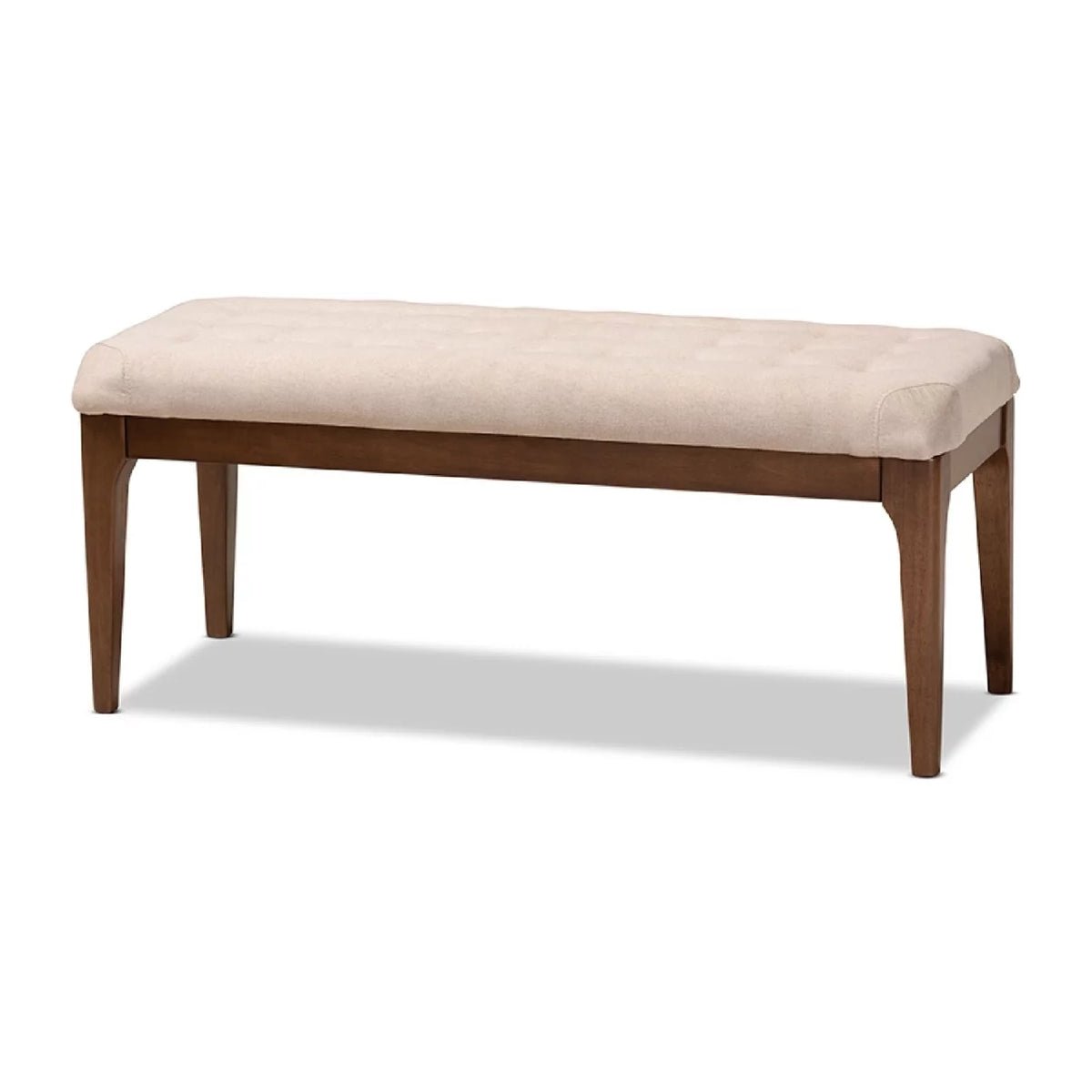 Beige Fabric Upholstered Walnut Brown Wood Dining Bench Y123924