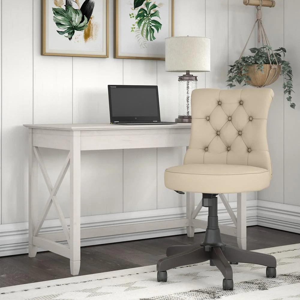 White Oak Engineered Wood Writing Desk with Tufted Chair V165765