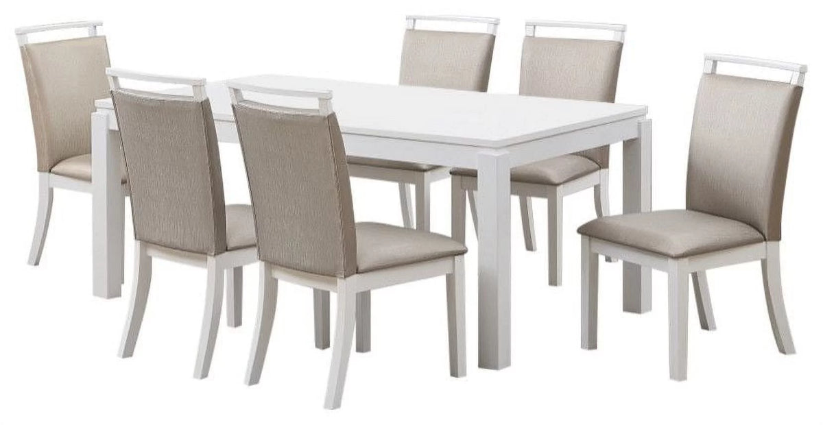 7 Piece Gray Fabric White Wood Dining Set M8762