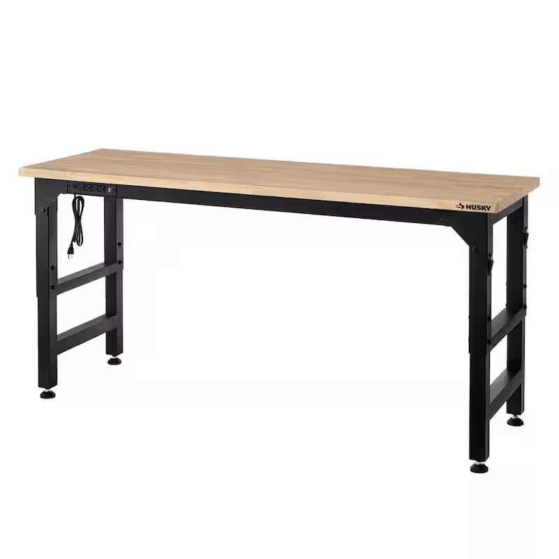Adjustable Height Solid Wood Top Workbench in Black W4608