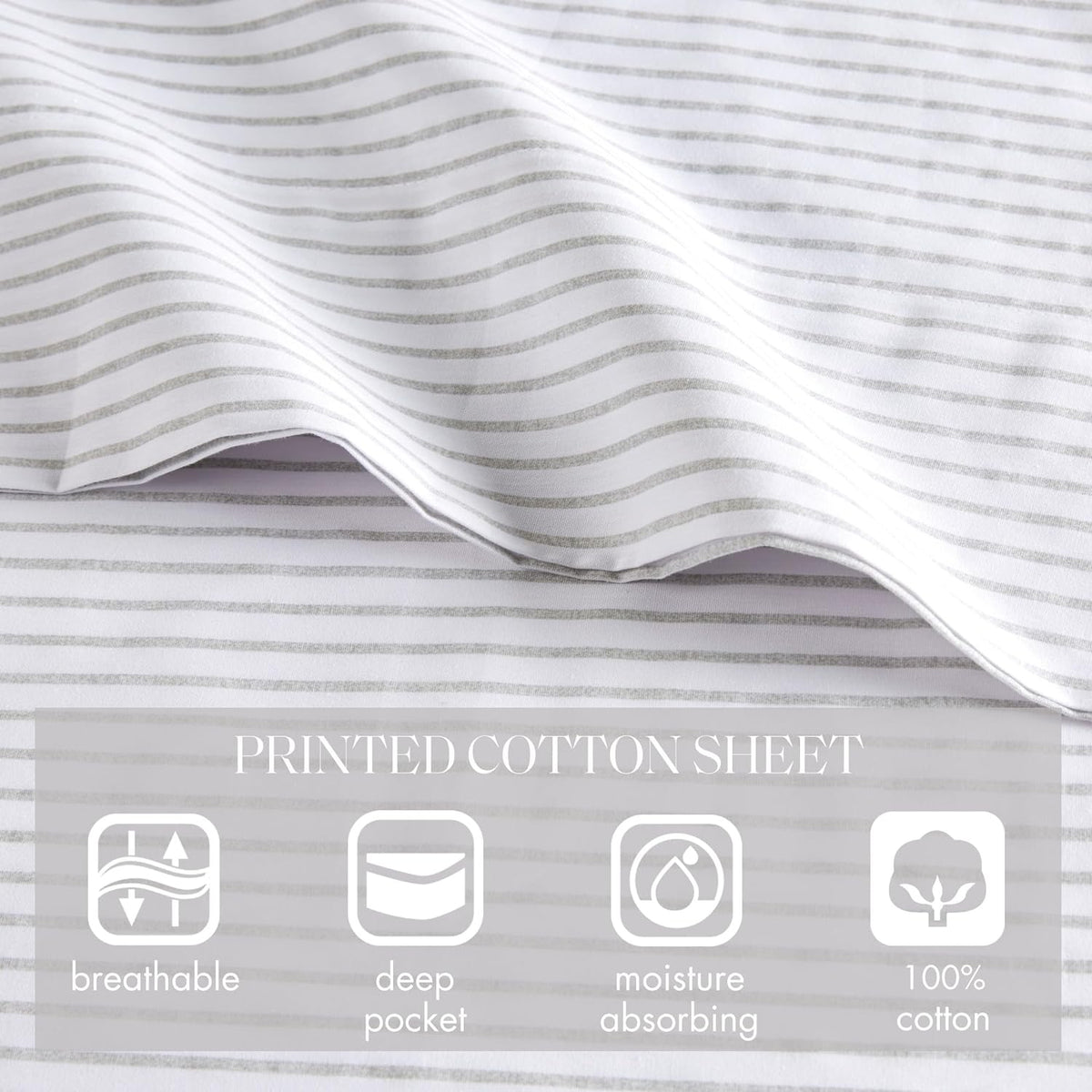 100% Cotton King Gray Stripes 4 Piece Sheet Set C7465