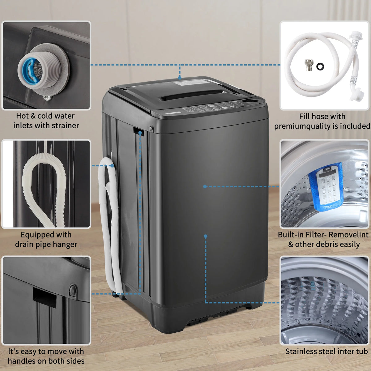 Portable Automatic Washer Machine with Drain Pump 17.6 Pounds E31488