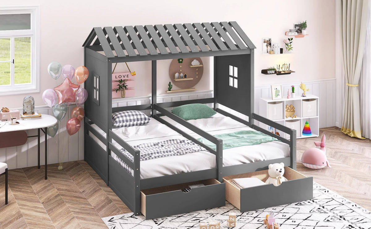 Twin Size House Platform Bed with Two Drawers U663721