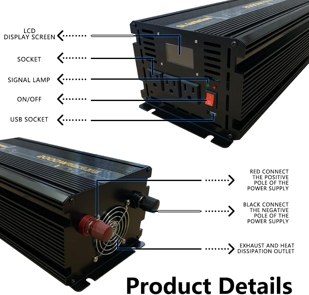 3000W Power Inverter 12V DC to 120V AC with LCD Display USB Port B1920