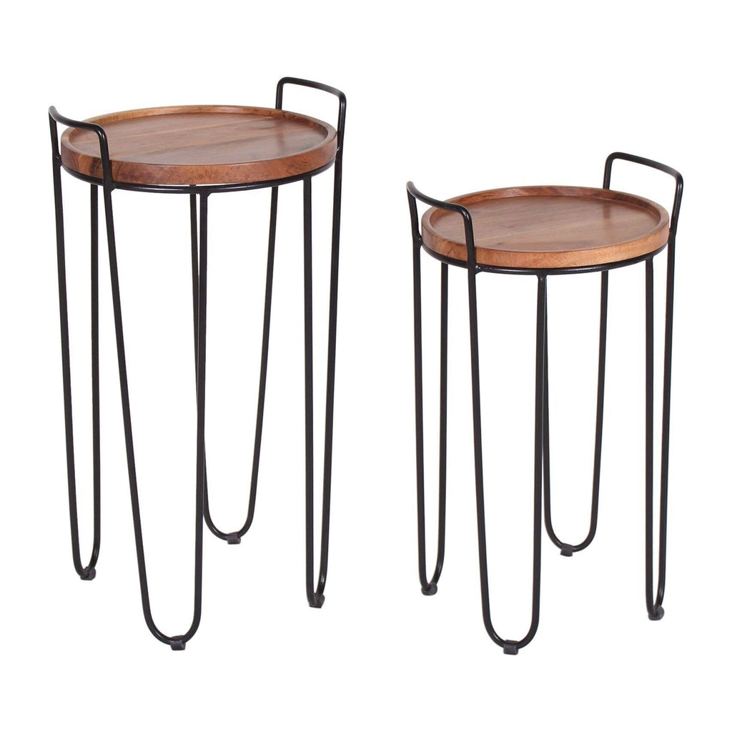 Iron & Acacia Nesting Tray Tables with Handles Set of 2 L96547