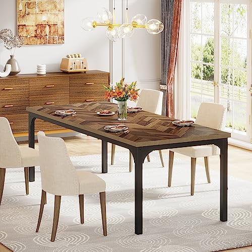 Brown 70.9 Inch Rectangular Wood Dining Table with Metal Legs R659