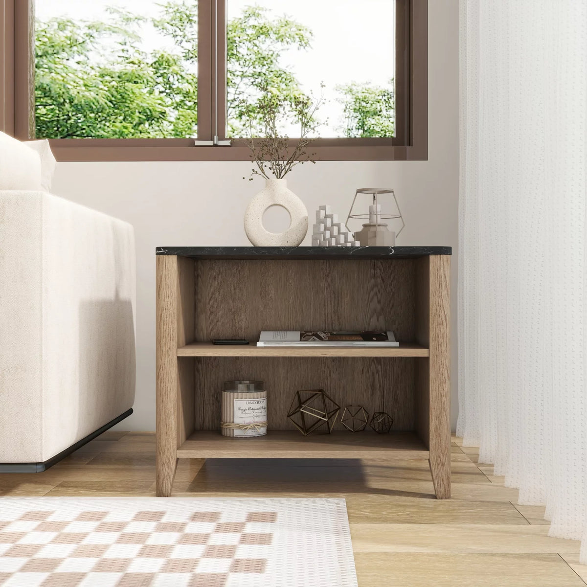 Tobacco Wood Grain Coffee Table with 2 Open Shelf O8215