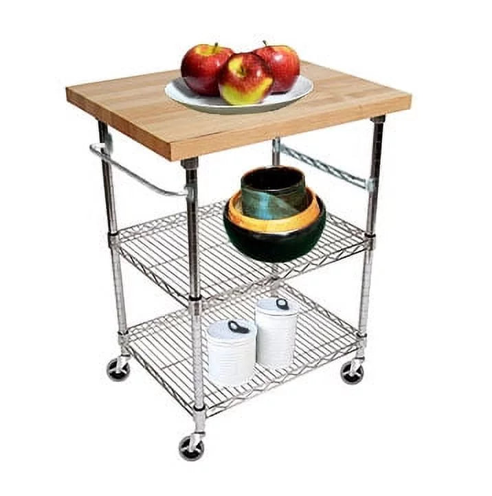 3 Tier Gourmet Cart with Maple Butcher Block Top U1137