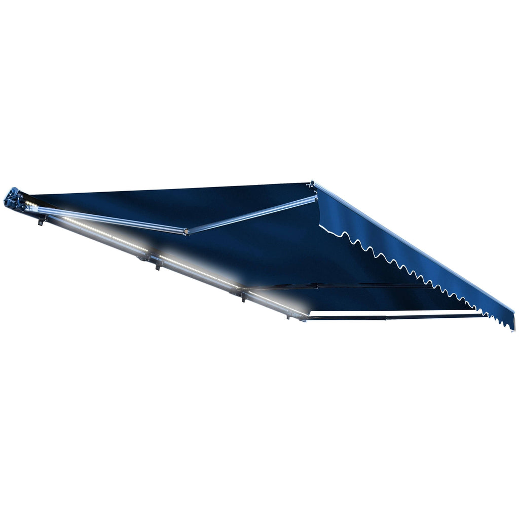 Motorized LED 13 x 10 ft. Half Cassette Retractable Awning Blue S8764