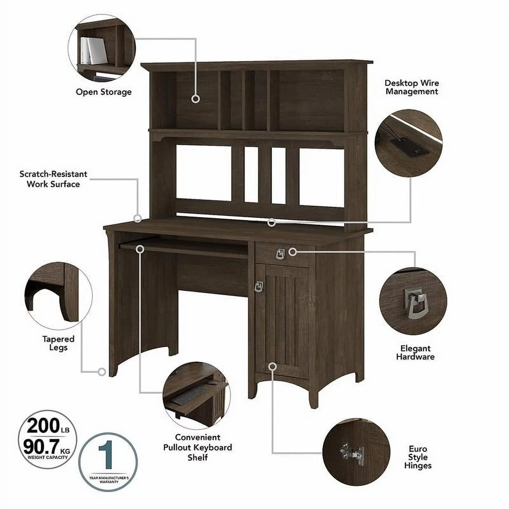 Small Computer Desk with Hutch in Brown K9955