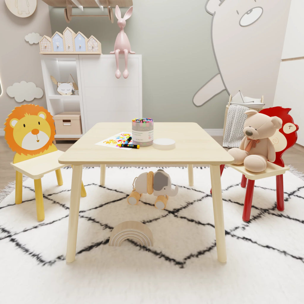 Kids Table & Chair Set, 3 Pieces Solid Wood B225884