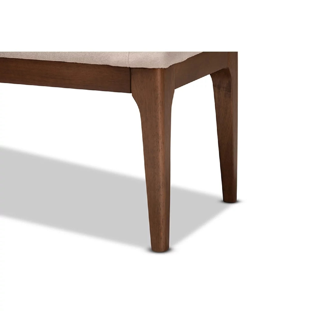Beige Fabric Upholstered Walnut Brown Wood Dining Bench Y123924
