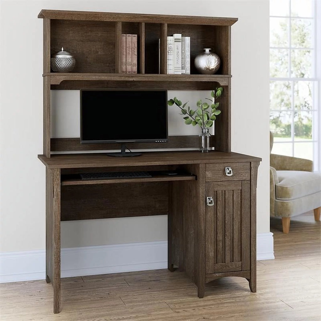 Small Computer Desk with Hutch in Brown K9955