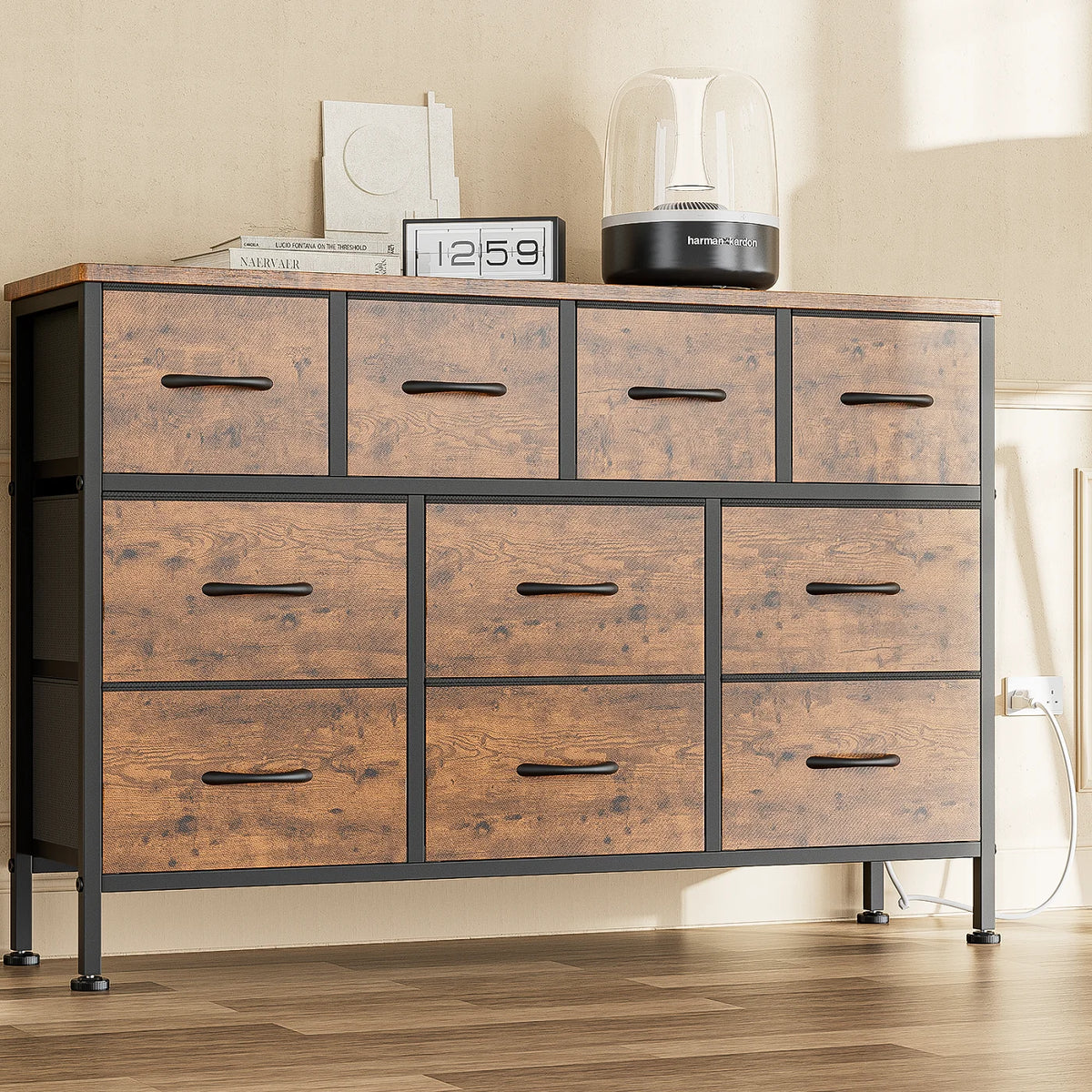 Brown 10 Drawer Fabric Dresser J85000