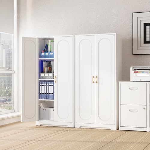 Black Metal Pantry Cabinet with Doors and 4 Adjustable Shelves Q417