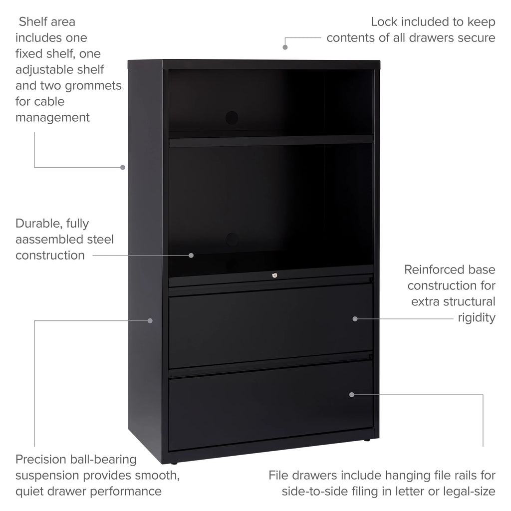 36 inch Wide 2 Drawer Metal File Cabinet, Black P21104