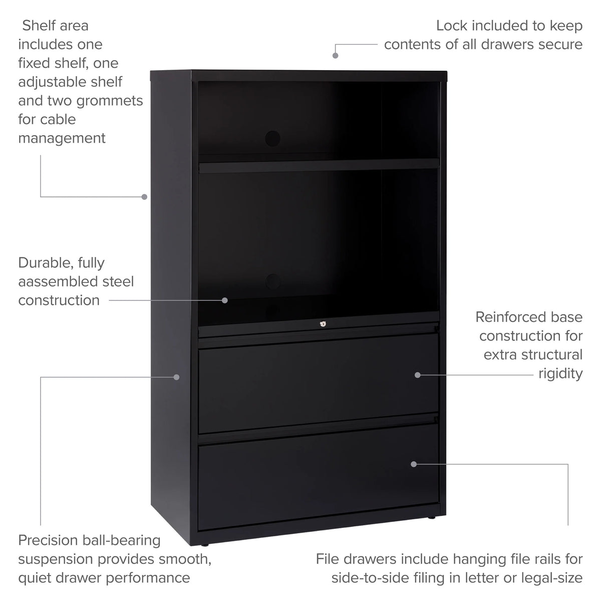 36 inch Wide 2 Drawer Metal File Cabinet, Black P21104