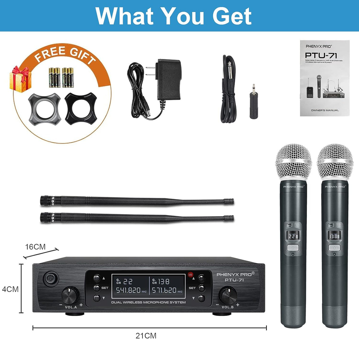 Wireless Microphone System, Dual Channel Cordless Mic Set with 2 Handhelds R645