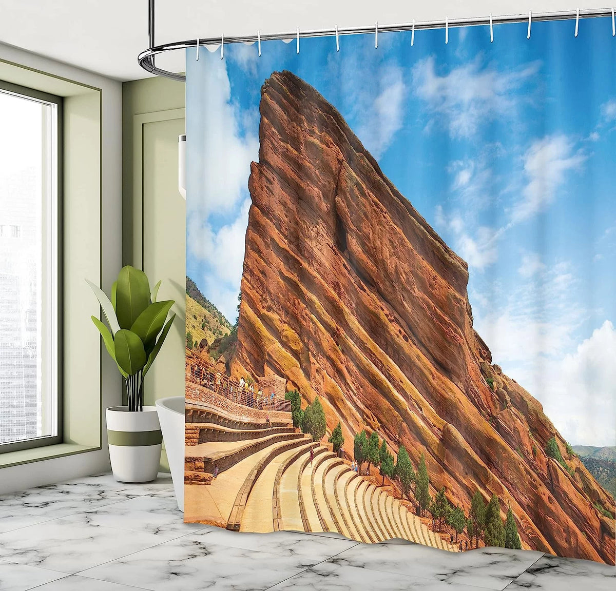 Sea Blue Cinnamon 72x72 inch Cloth Fabric Shower Curtain Set with Hooks W628365
