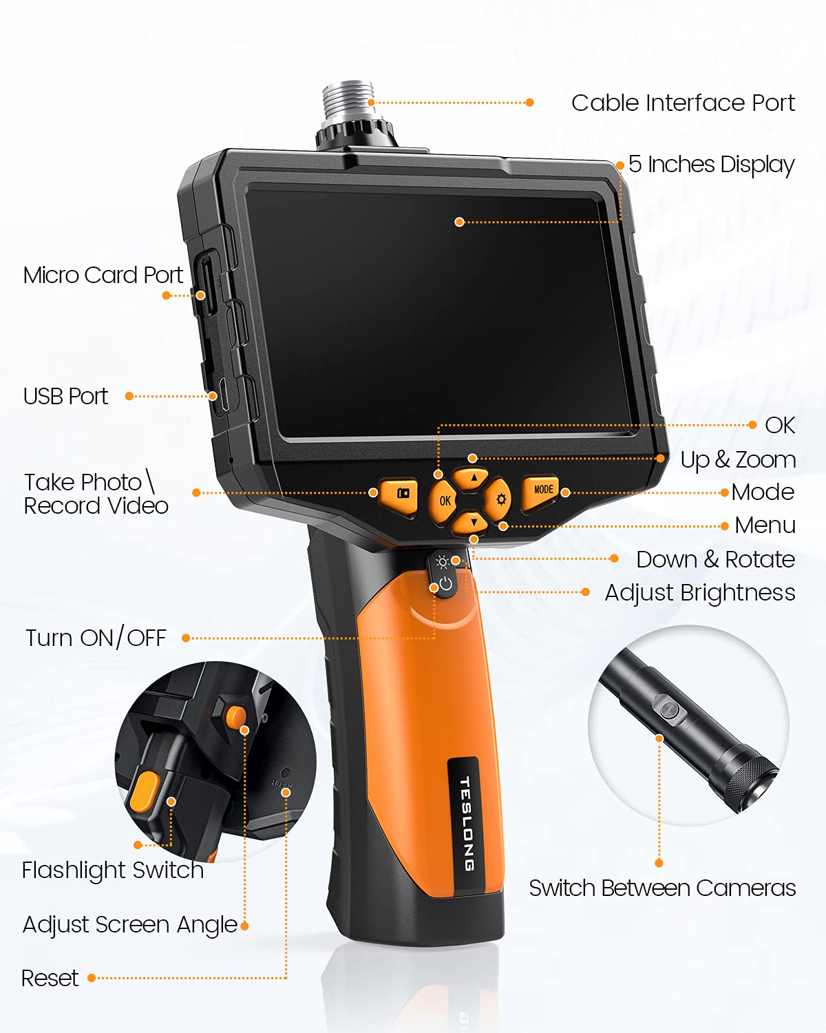 5 inches IPS Dual Lens Borescope Endoscope Camera X83917