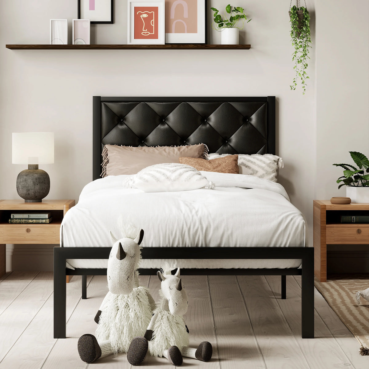 Queen Size Metal Platform Bed Frame with Headboard & Underbed Storage E279964