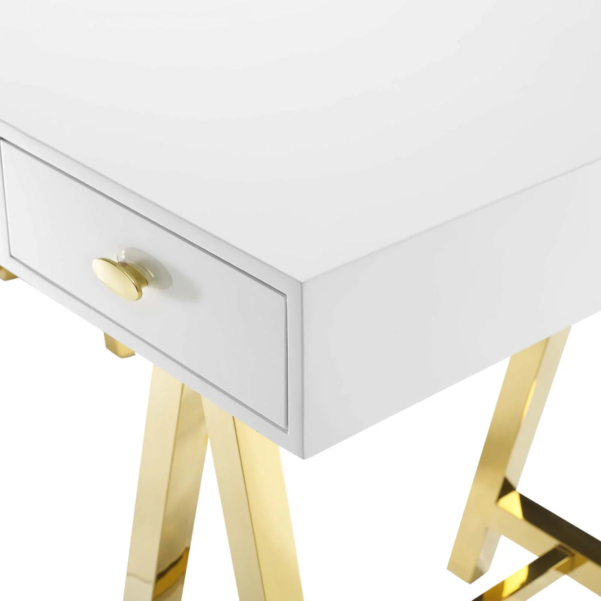 Wood Metal Gold White Computer Work Desk O40344