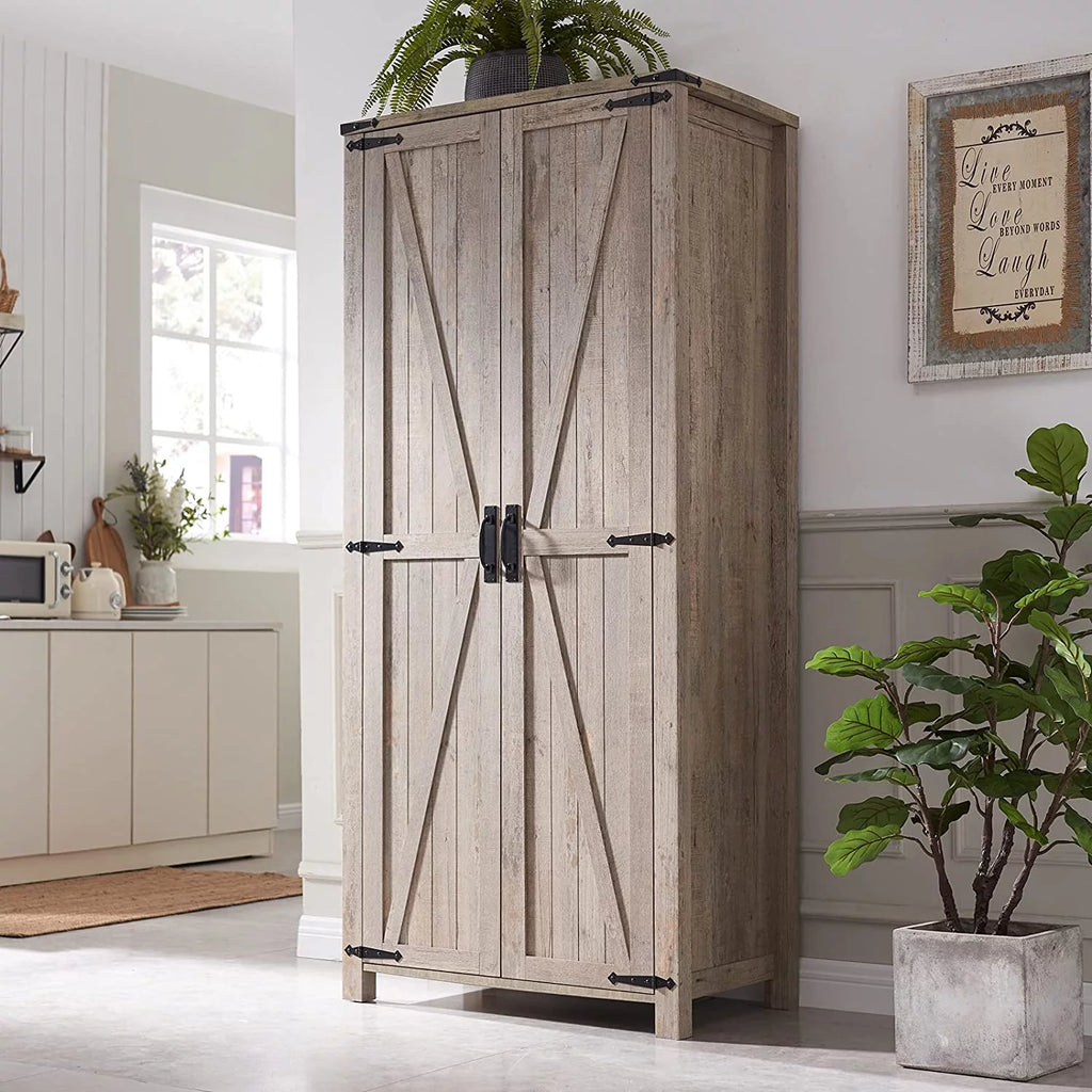 Light Rustic Oak Storage Cabinet with Hanging Rod W654