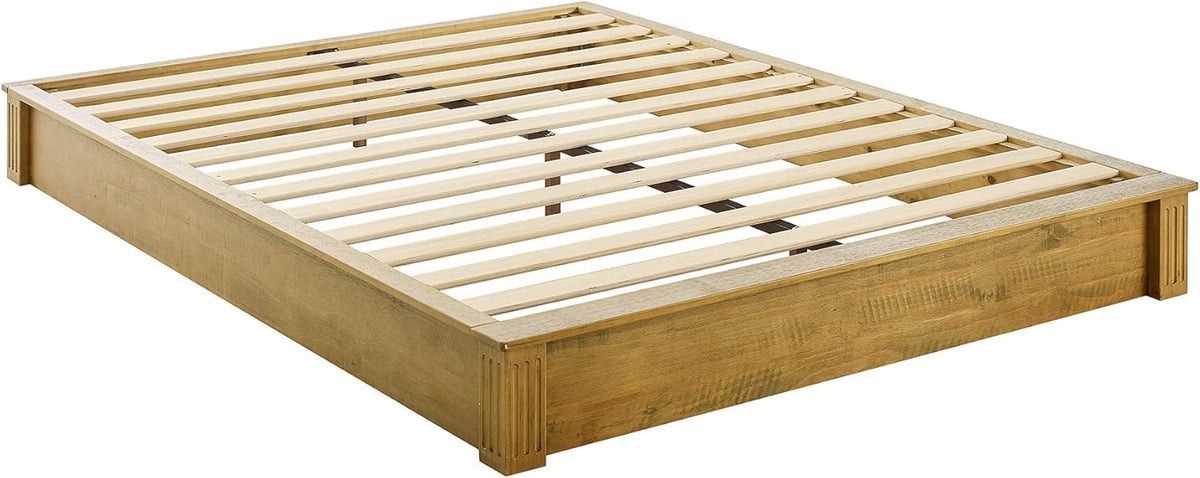 Solid Wood Platform Bed with Wooden Slats, Teak Finish, Full R29758