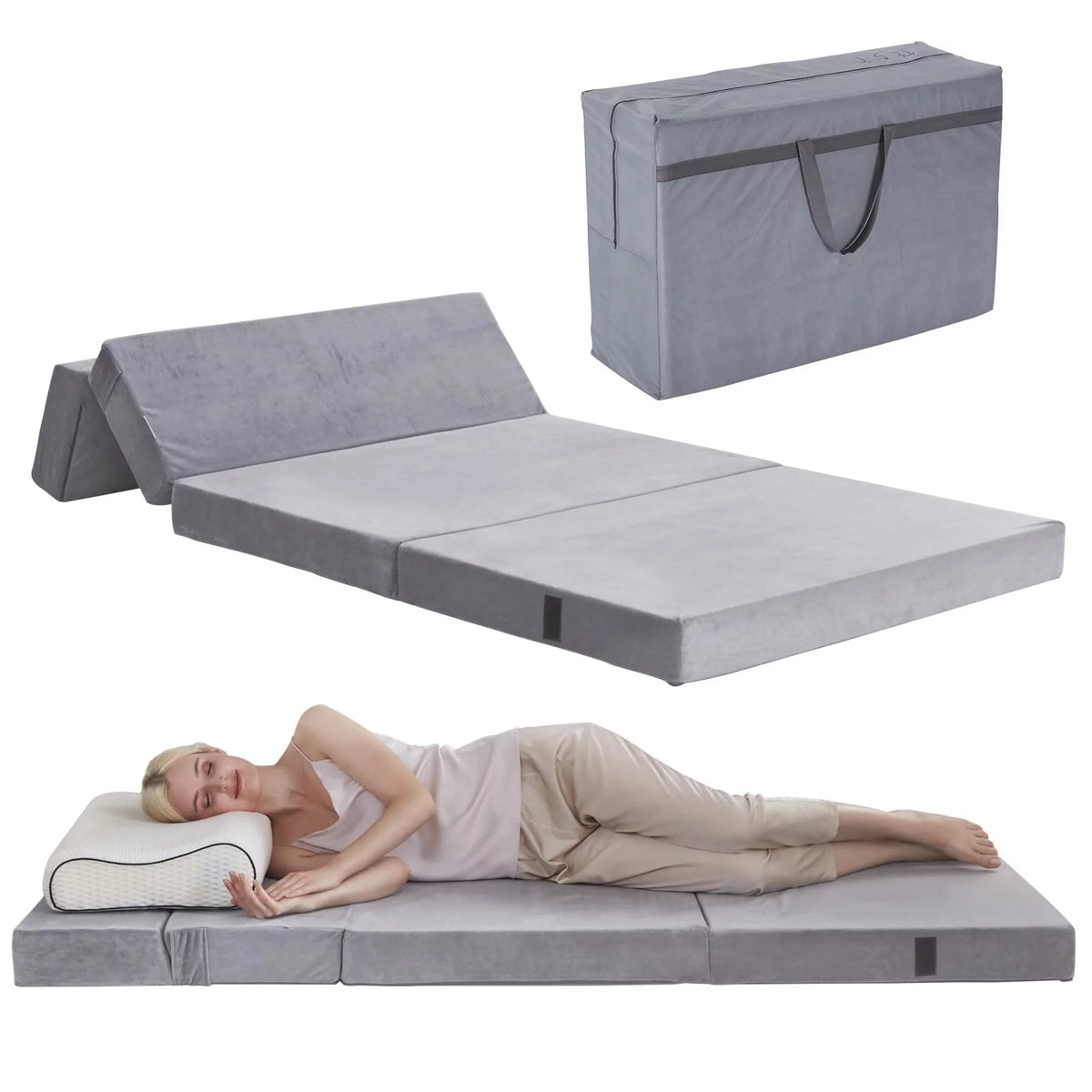 Velvet 4 Folding Foam Mattress Topper with Carry Case J301