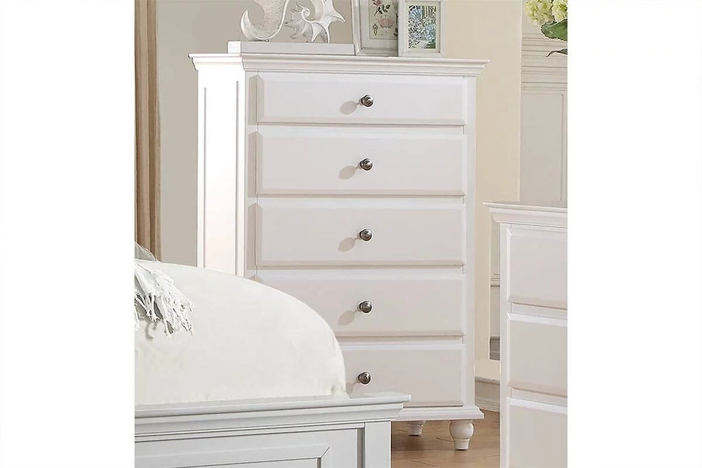 White Full Size 6pc Bedroom Furniture Set with Dresser Mirror Nightstand Chest and Tufted Headboard Y5690