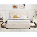 Beige Queen Platform Bed Frame with 4 Storage Drawers and Adjustable Headboard D5287
