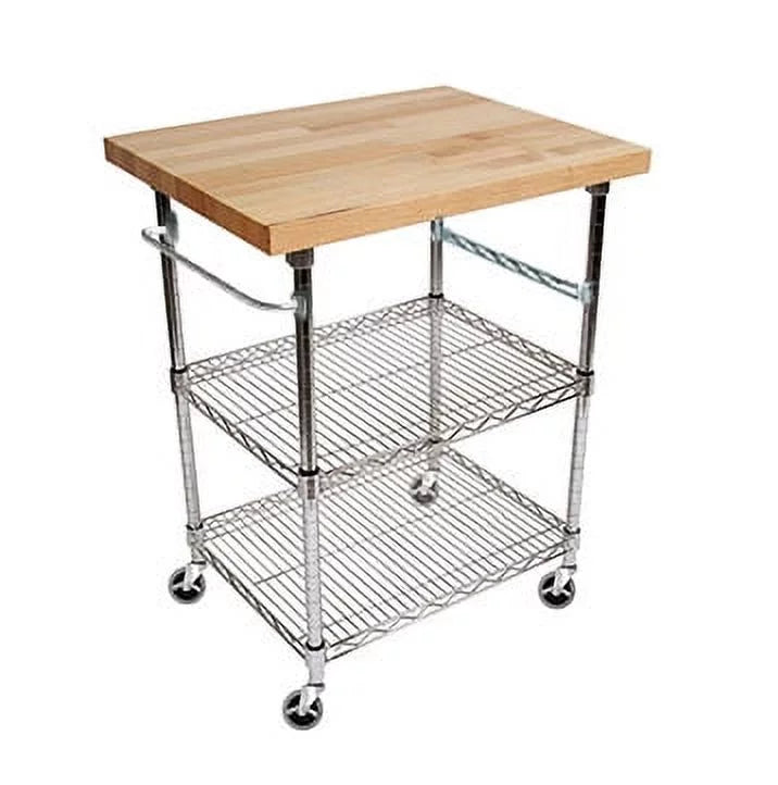 3 Tier Gourmet Cart with Maple Butcher Block Top U1137