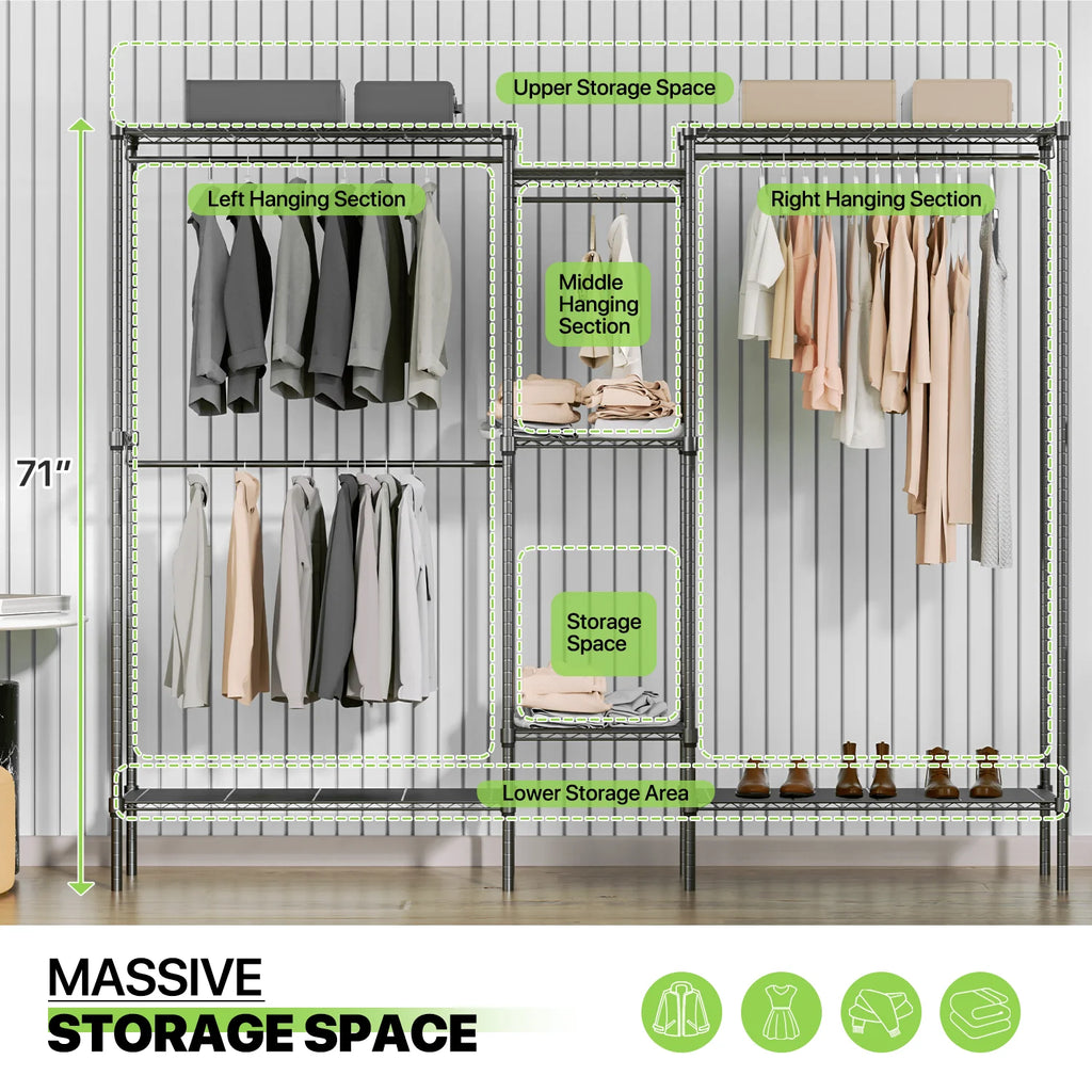Heavy Duty Black Wire Garment Rack with Adjustable Shelves E3592