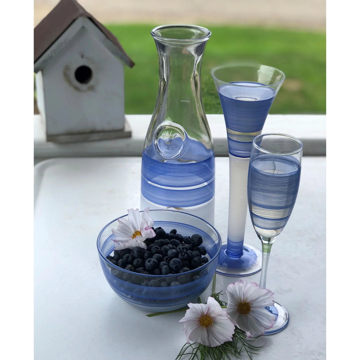 Blue and Clear Striped Wine Glasses Set of 2 O328