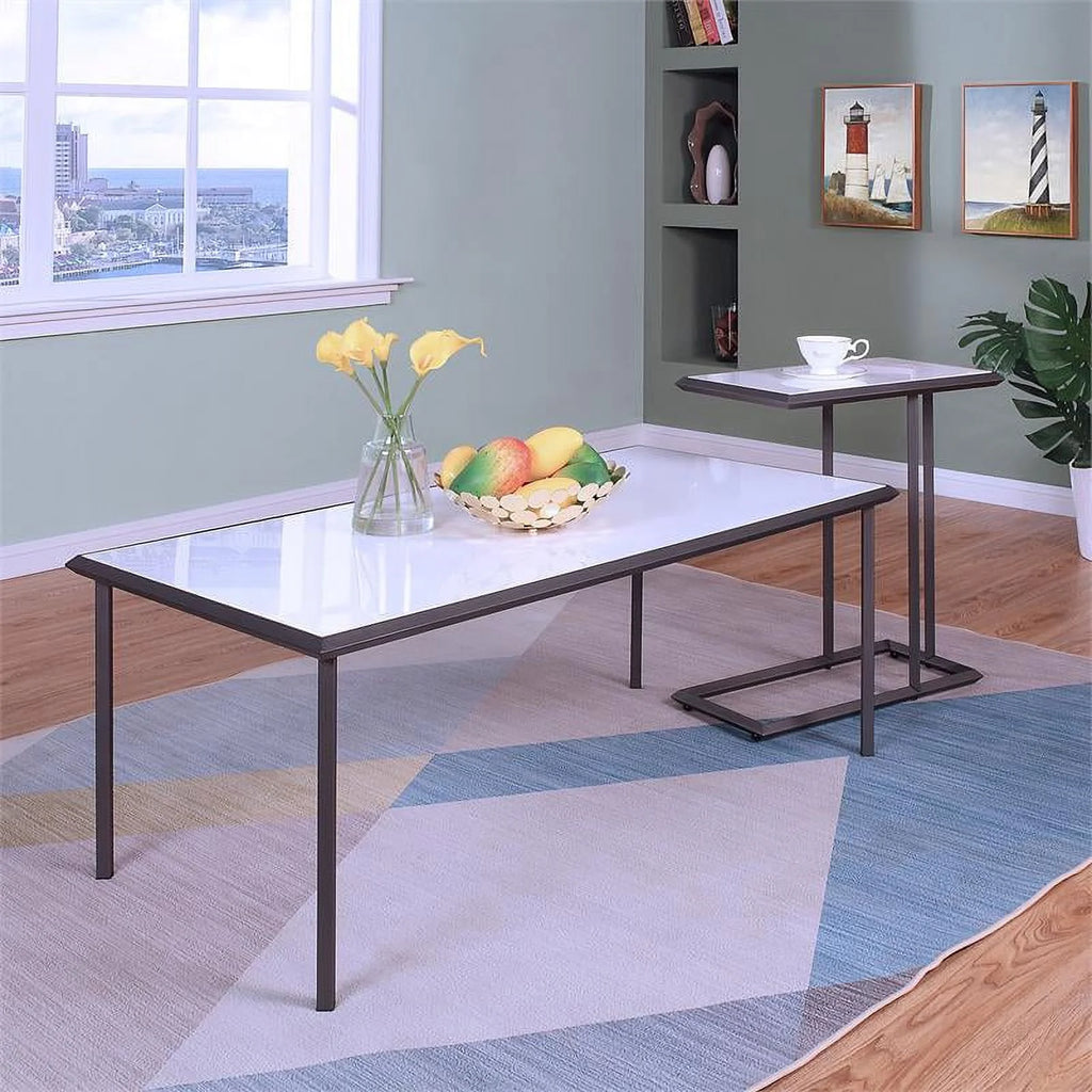 White 2-Piece Metal Coffee Table Set C80991