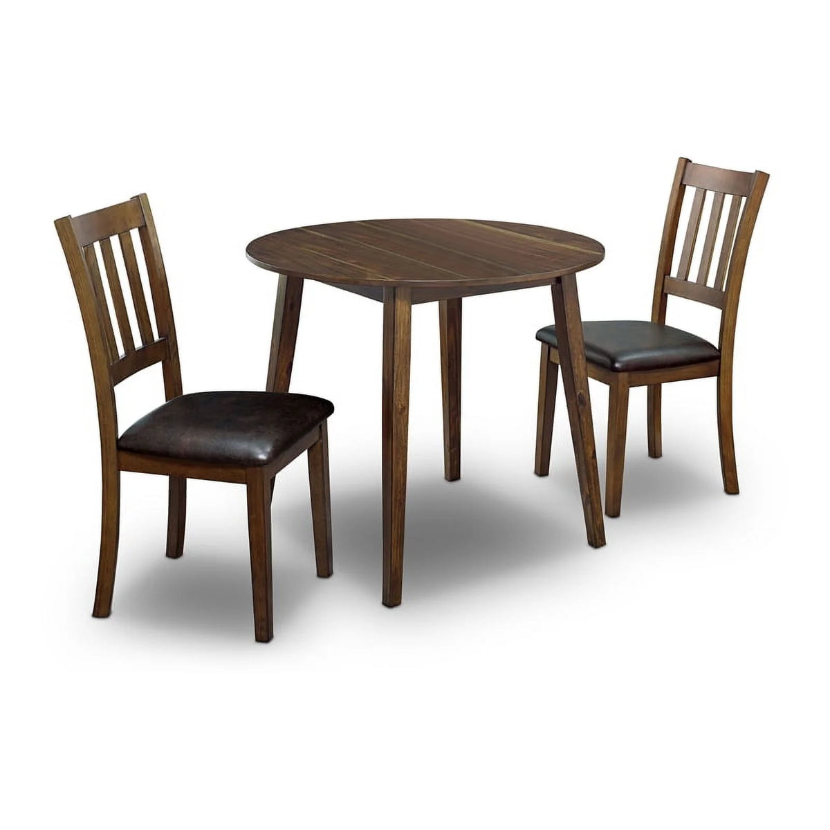 Wood 3-Piece Round Dining Table Set in Walnut P441