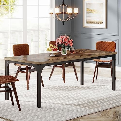 Brown 70.9 Inch Rectangular Wood Dining Table with Metal Legs R659