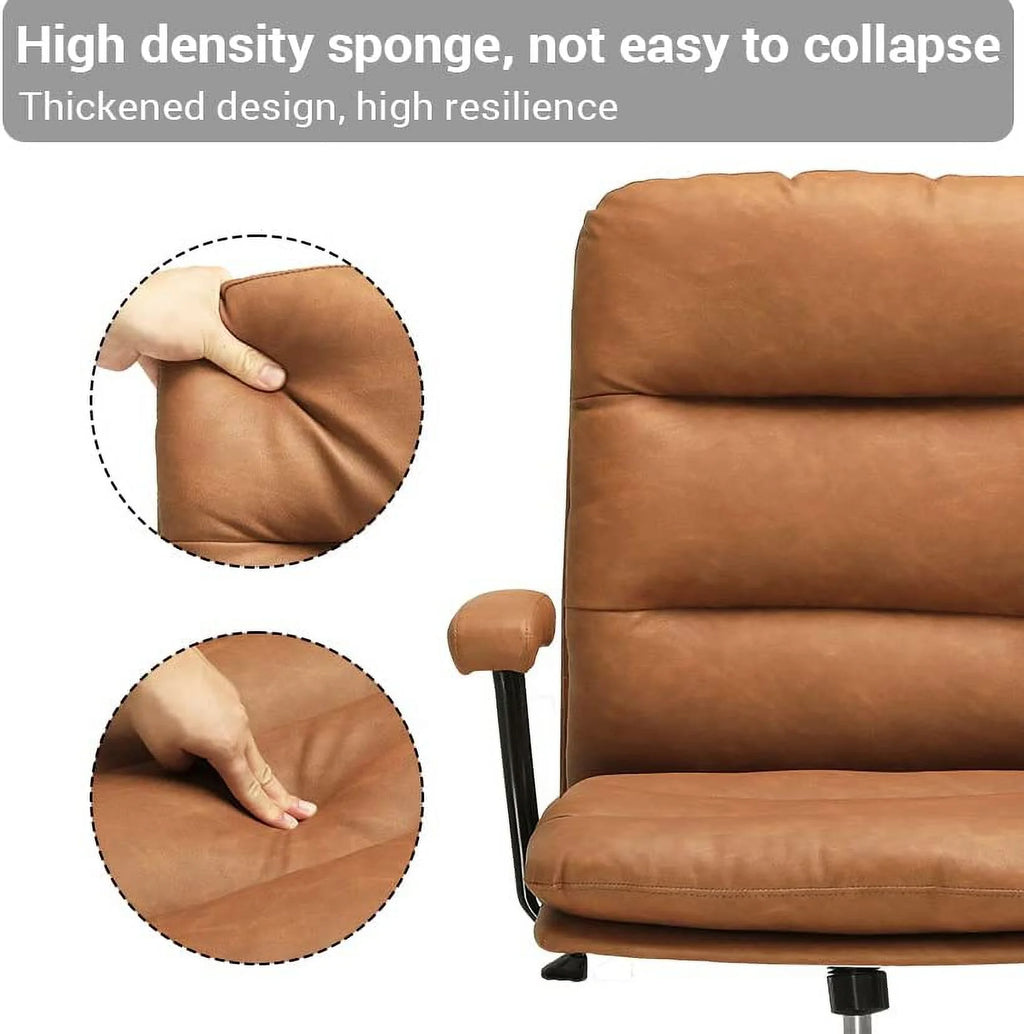 Leather Office Chair Brown with Arms Adjustable Back 400lbs F96241