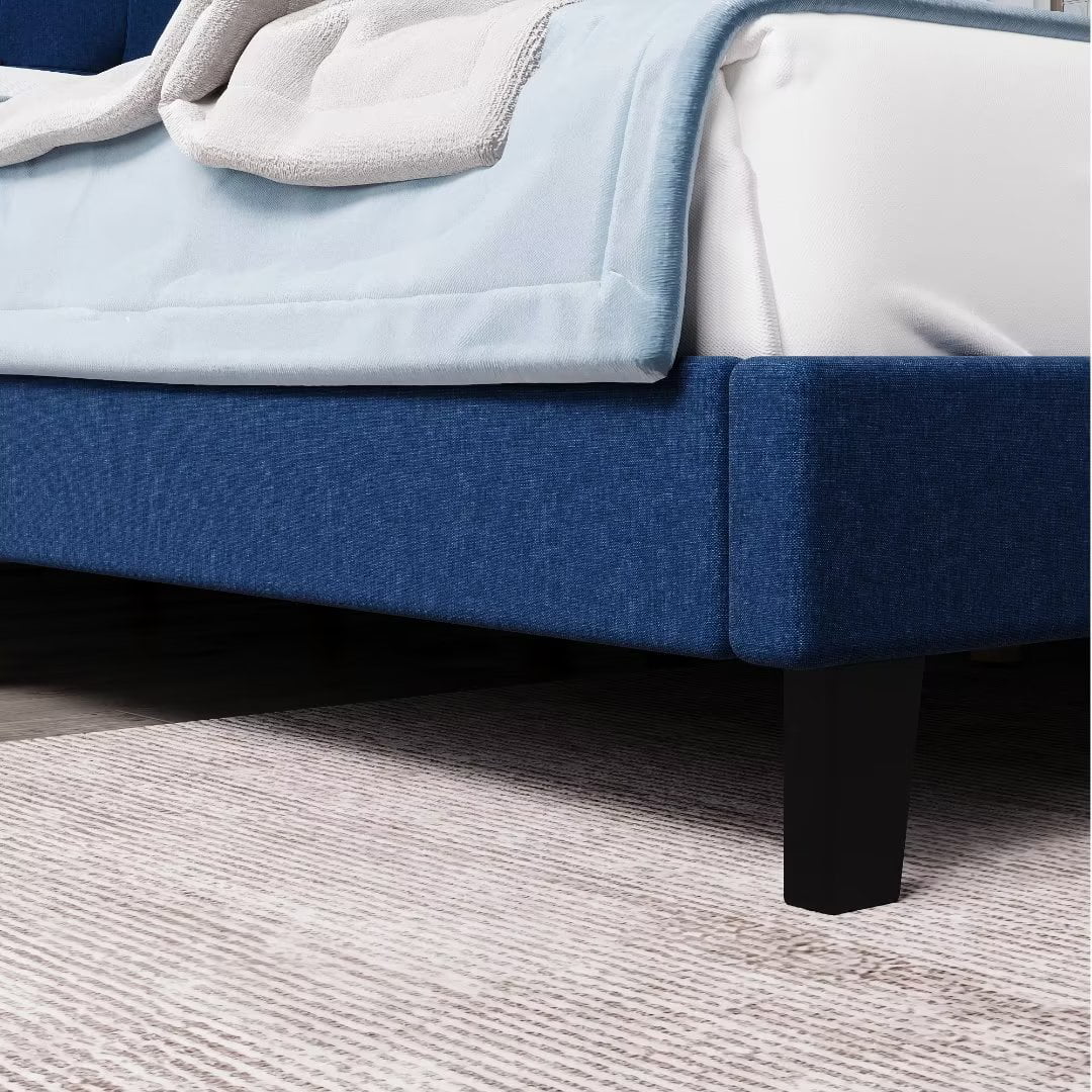 Full Size Blue Upholstered Platform Bed with Tufted Headboard M934