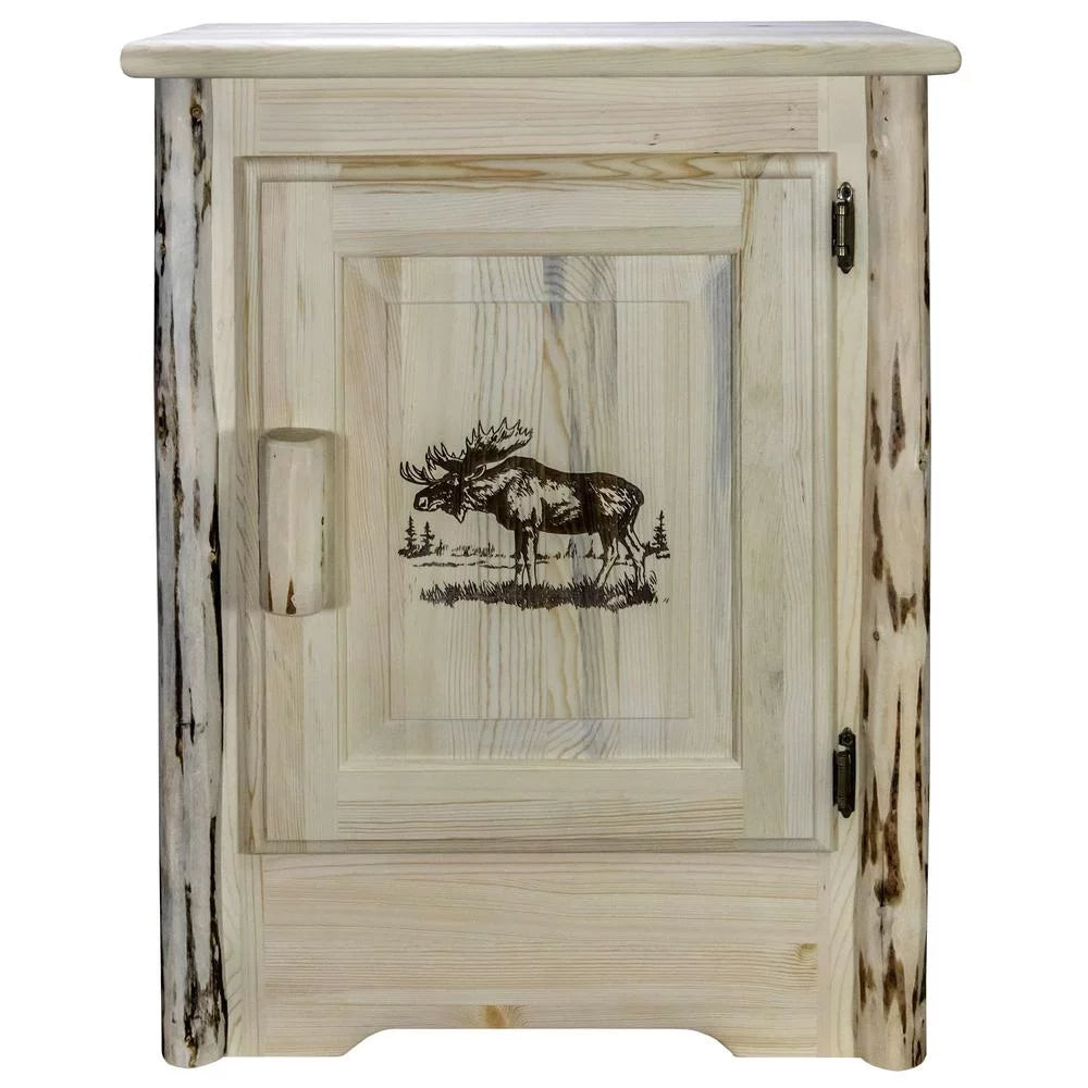 Wood Accent Cabinet with Engraved Moose in Natural S70206
