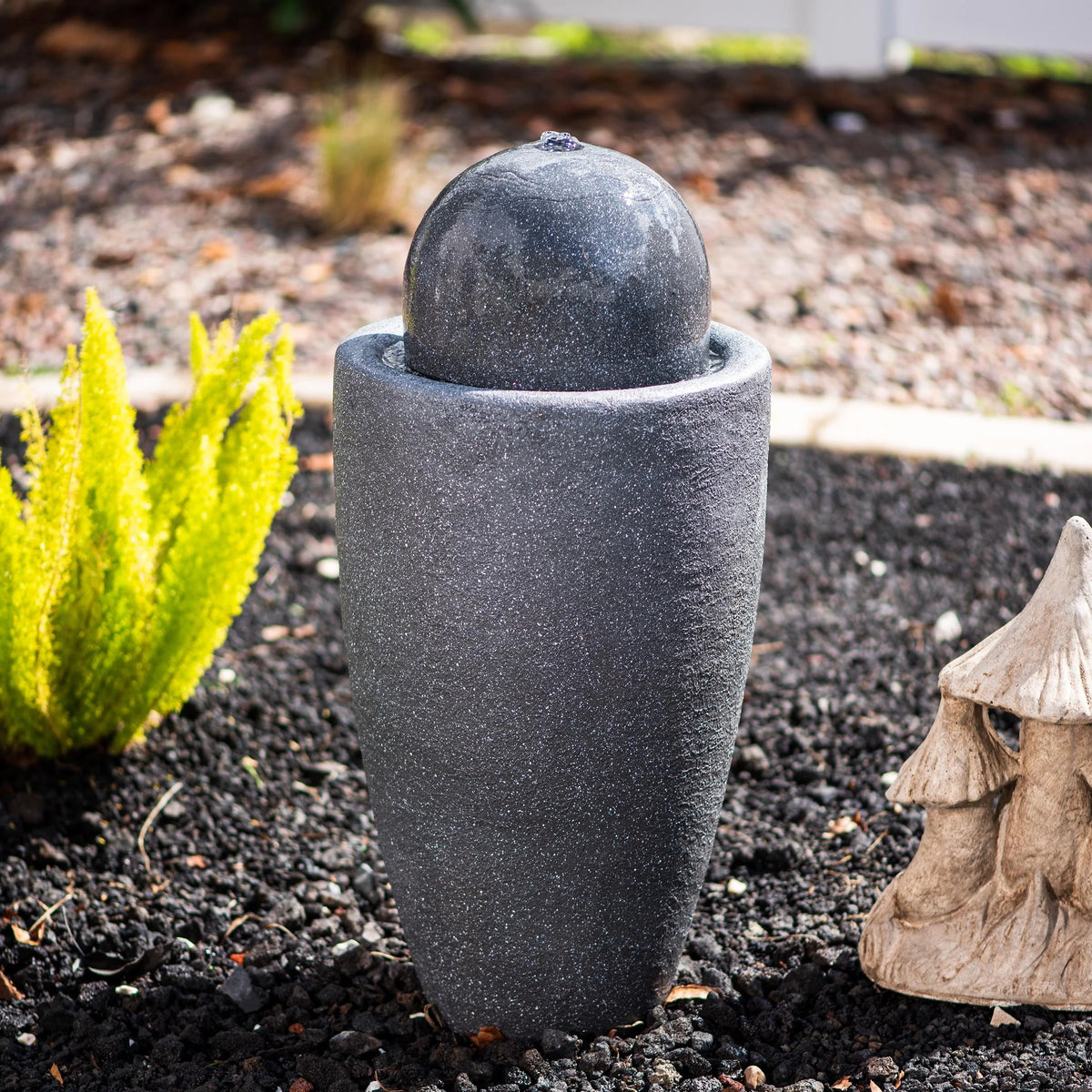 25.98"W Round Stone Indoor/Outdoor Water Fountain with LED Lights, Gray F336085