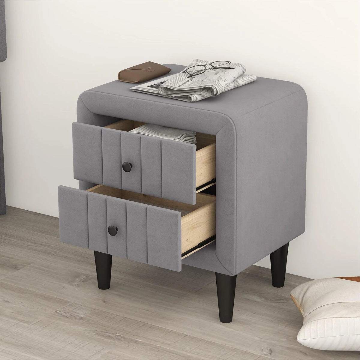Queen Size Upholstered Platform Bed with 2 Nightstands and Storage Bench G7616